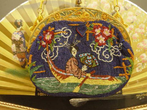 Beautiful Antique 1920s French Beaded Purse with Celluloid Handle